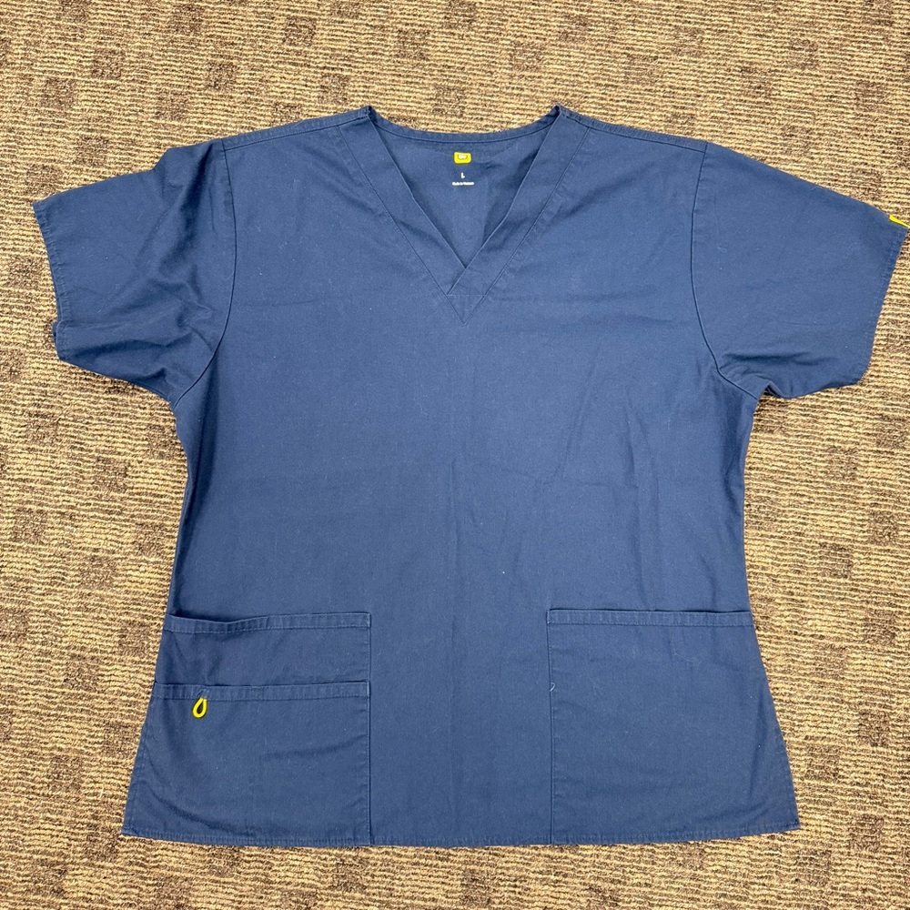 Wink Navy Blue V-Neck Scrub‎ Top Womens Large Short Sleeve Utility Pockets